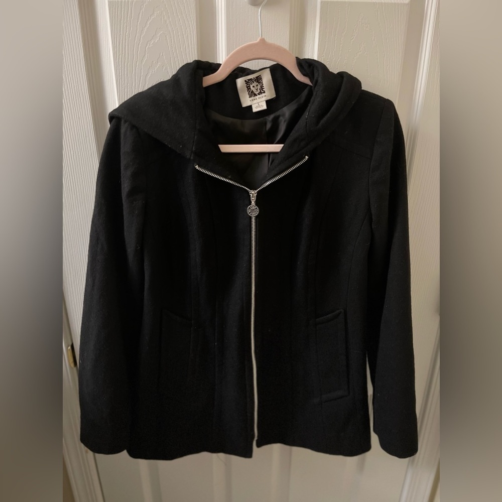 Anne Klein hooded black wool coat. Excellent condition. Incredibly warm.